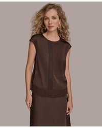 Donna Karan - Mixed Media Cap Sleeve Top - Lyst