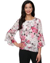 Alex Evenings - Chiffon Printed Bell-sleeve Blouse - Lyst