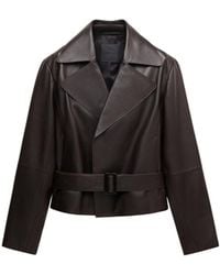 Mango - Selection Leather Belted Cropped Trench Jacket - Lyst