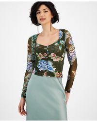 Guess - Reyla Smocked Mesh Floral-print Top - Lyst