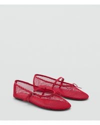 Mango - Strap And Buckle Detail Mesh Ballet Flats - Lyst