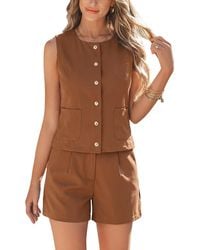 CUPSHE - Button-down Sleeveless Vest Top And High-waisted Shorts Outfits - Lyst