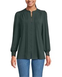 Lands' End - Lightweight Jersey Long Sleeve Button Front Pintuck Top - Lyst