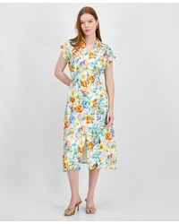 Tahari - Collared V-neck Cap-sleeve Midi Dress - Lyst