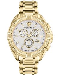 Versace - Swiss Chronograph V-greca Gold Ion-plated Stainless Steel Bracelet Watch 46mm - Lyst