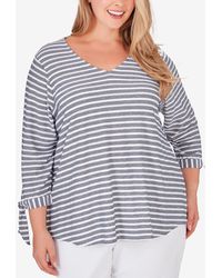 Ruby Rd. - Plus Size V-neck Light Weight Stripe Knit Top - Lyst