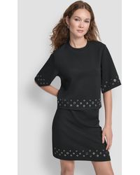 DKNY - Grommet Short Sleeve Ponte Knit Top - Lyst