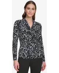 DKNY - Prints Side-ruched Long-sleeve Top - Lyst