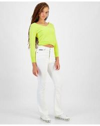 DKNY - Ribbed Long Sleeve Wrap Sweater High Rise Flare Leg Jeans - Lyst