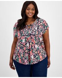 Tommy Hilfiger - Plus Size Floral-print Pintucked Top - Lyst