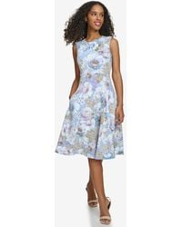 Calvin Klein - Floral-print Sleeveless Fit & Flare Dress - Lyst
