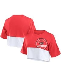 Fanatics - Red/white Georgia Bulldogs Oversized Badge Color Block Cropped T-shirt - Lyst
