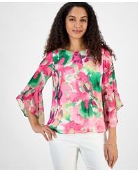 Kasper - Floral-chiffon Ruffle Bell-sleeve Blouse - Lyst