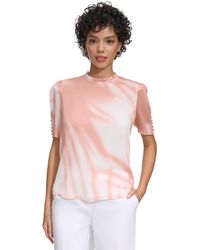Calvin Klein - Petite Dyed Buttoned-cuff Pleated-neck Top - Lyst