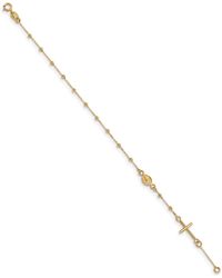 Macy's Cross & Rosary Link Bracelet In 14k Yellow Gold - Metallic