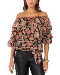 Vince Camuto - Floral Off-the-shoulder Bubble 3/4-sleeve Tie-front Blouse - Lyst