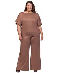 24seven Comfort Apparel - Plus Size Boat Neck Top And Wide Leg Pants Set - Lyst