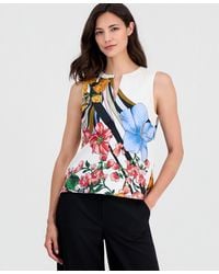 Tahari - Printed Split-neck Sleeveless Top - Lyst