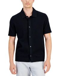 Alfani - Short Sleeve Textured Knit Button-down Polo Shirt - Lyst