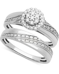 Macy's - Diamond Halo Cluster Diagonal Two Row Bridal Set (1/4 Ct. T.w. - Lyst