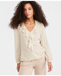 Marella - Flounce-detail V-neck Long-sleeve Blouse - Lyst