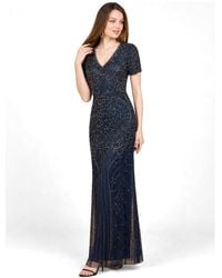 Lara - Short Sleeve Sheath Beaded Gown - Lyst