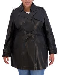 Tahari - Plus Size Natalie Belted Leather Trench Coat - Lyst