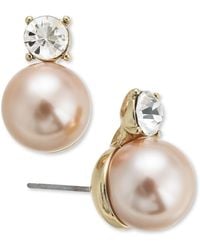 Charter Club - Gold-tone Imitation Pearl & Crystal Stud Earrings - Lyst