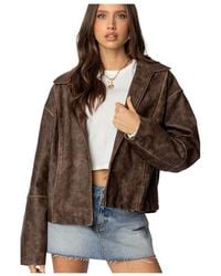 Edikted - Oversized Washed Faux Leather Jacket - Lyst