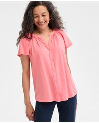 Style & Co. - Petite Button-front Flutter-sleeve Top - Lyst