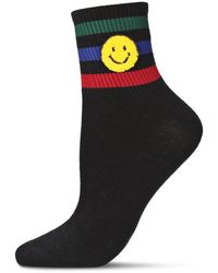 Memoi - Smiley Terry Patch Stripe Crew Socks - Lyst