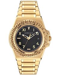 Versace - Swiss Greca Reaction Diamond Accent Gold Ion Plated Stainless Steel Bracelet Watch 44mm - Lyst