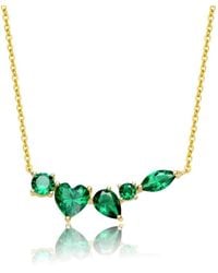 Genevive Jewelry - Sterling Silver 14k Yellow Plated Mixed Cut Green Cubic Zirconia Cluster Necklace - Lyst
