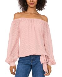 Vince Camuto - Textured Off-the-shoulder Long-sleeve Tie-front Blouse - Lyst