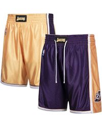 Mitchell & Ness - Kobe Bryant Gold-tone And Purple Los Angeles Lakers Authentic Reversible Shorts - Lyst