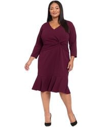 London Times - Plus Size Side-knot 3/4-sleeve Dress - Lyst