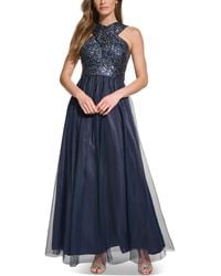 Eliza J - Wrap-neck Sleeveless Sequin Tulle Gown - Lyst
