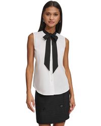 Karl Lagerfeld - Tie-neck Button-front Sleeveless Top - Lyst