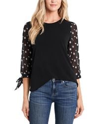 Cece - Crewneck Puff 3/4-tie Sleeve Knit Top - Lyst