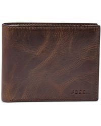 Fossil Derrick Leather Rfid-blocking Bifold With Flip Id Wallet in 