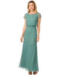 Adrianna Papell - Boat-neck Short-sleeve Beaded Blouson Gown - Lyst
