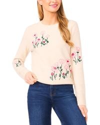 Cece - Floral Embroidery Detail Crewneck Sweater - Lyst