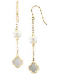Effy - Effy Freshwater Pearl & Mother-of-pearl Clover Linear Drop Earrings - Lyst