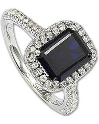 SUZY LEVIAN NEW YORK - Suzy Levian Sterling Silver Emerald-cut Cubic Zirconia Halo Engagement Ring - Lyst