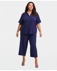 Anne Klein Essentials - Plus Size Collared Button Front Shirt Pull On Crop Straight Leg Pants - Lyst