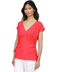 Michael Kors - Michael Solid Ruched V-neck Top - Lyst