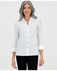 Kasper - 3q Button Frt Top With Split Cuff - Lyst