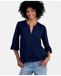 Style & Co. - Split-neck Eyelet-embroidered Top - Lyst