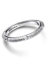 PANDORA - Texture Clear Cubic Zirconia Stones Ring - Lyst