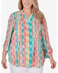 Ruby Rd. - Plus Size Woven Silky Gauze Stripe Button Front Top - Lyst